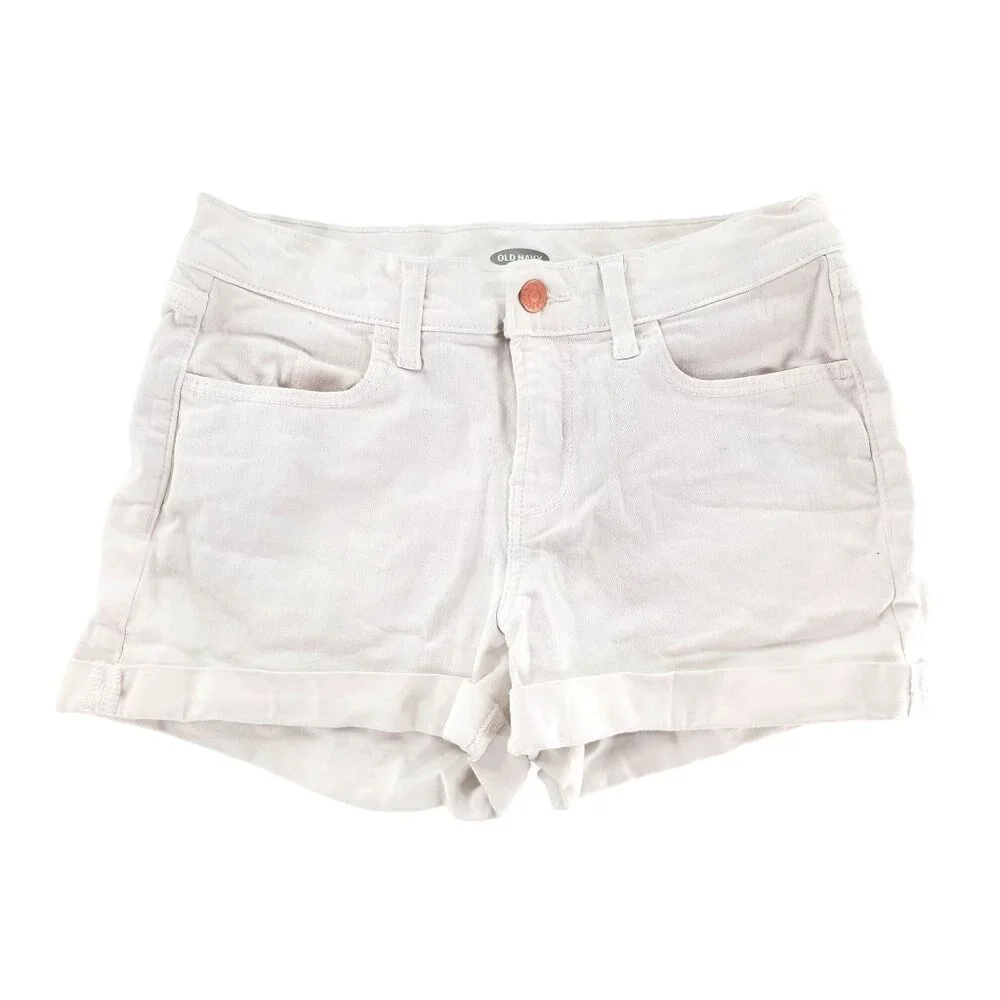 Old Navy Womans 2 Denim Cuffed Shorts Calla Lily Stretch White Jean Classic 2020